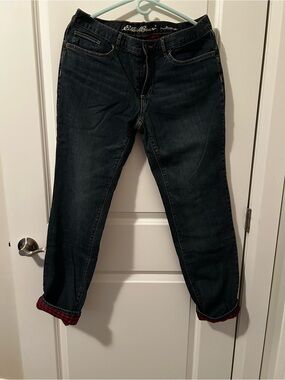 Eddie Bauer Dark Blue Jeans with Red Plaid Flannel Lining